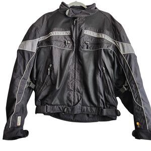 Olympia Moto Sports Padded Motorcycle Riding Jacket Mens L Black Gray Reflective